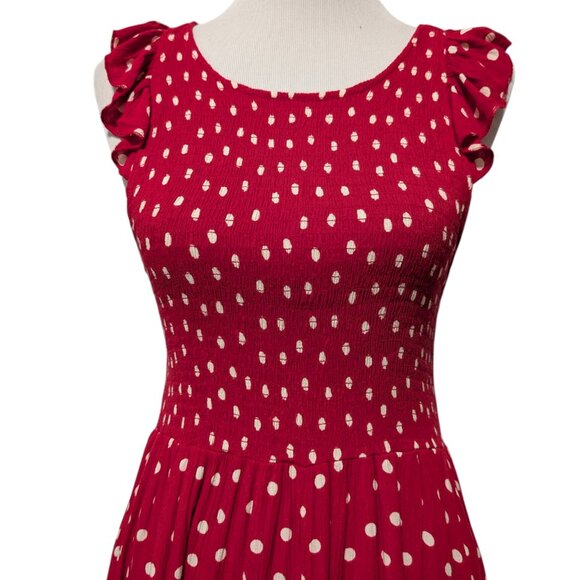 Free People Womens Size S Red White Polka Dot Ruffles Smocked Butterflies Dress - Picture 5 of 11